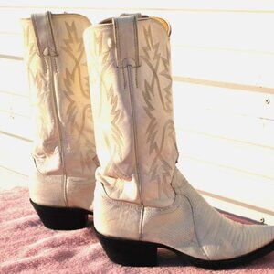 White Justin Lizard Skin Cowboy Boots